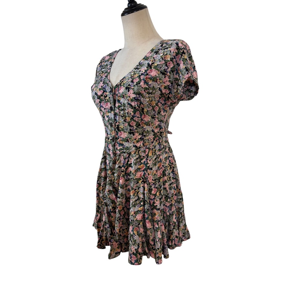 Vtg 90s Starina Babydoll Mini Dress Size S Floral  Rayon Tie Back Fairy Grunge - Picture 3 of 11